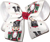 Large Glitter Highlighted Nutcracker over White Double Layer Overlay Bow